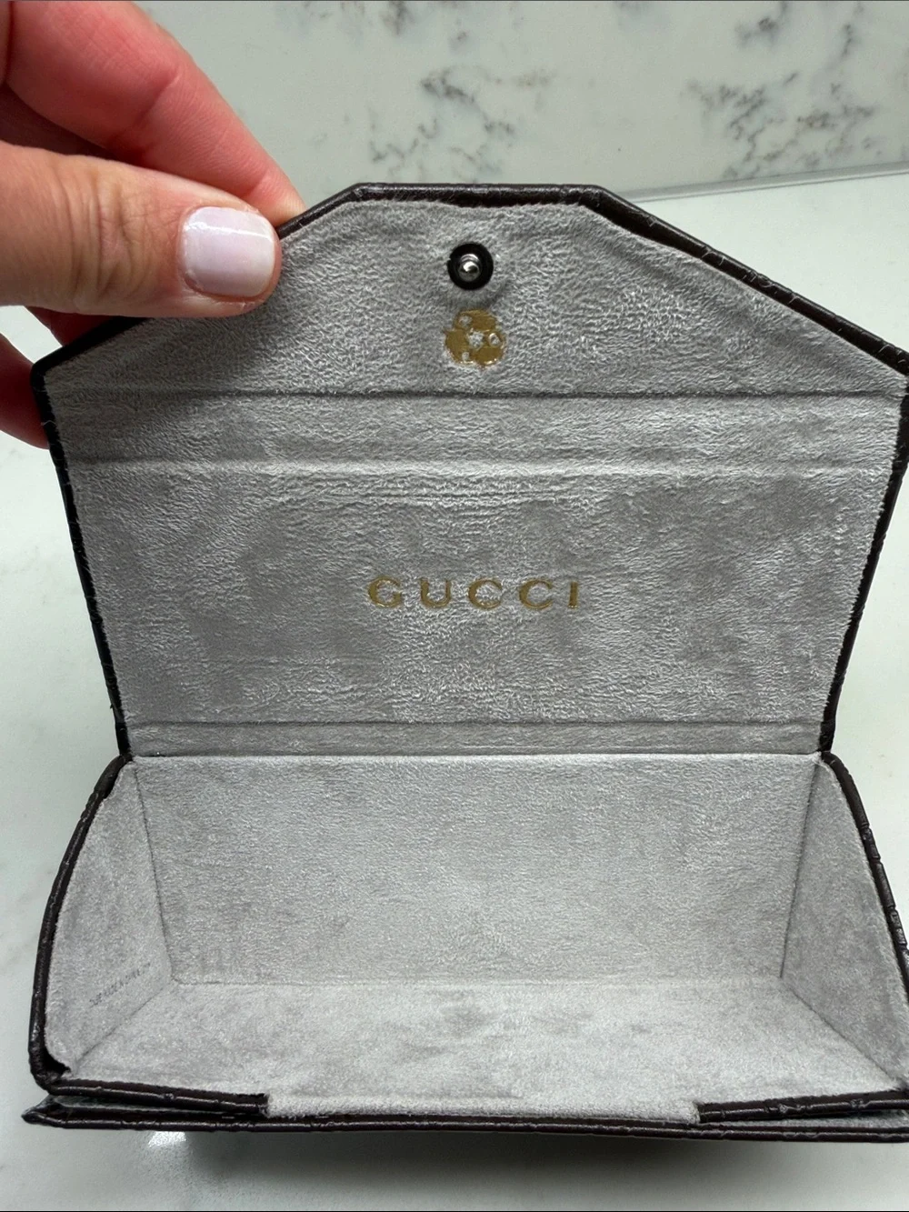 Gucci Dark Brown GG Embossed Leather Sunglasses Case